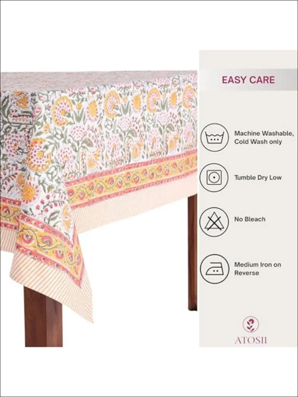 Handmade 100% Cotton Block Print Floral Rectangle Tablecloth 60x90